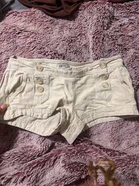 Vintage Express Cream Low-Rise Button-Front Jean Shorts